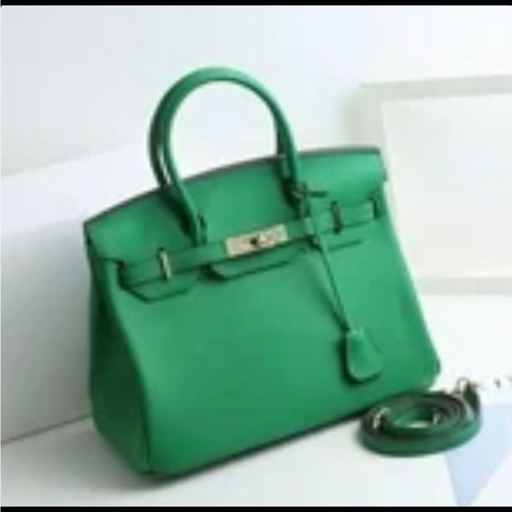 Size 30 Green Leather Satchel Bag GHW **New**
